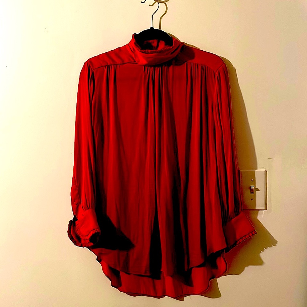Zara Women Medium Ruffled Silky Turtleneck